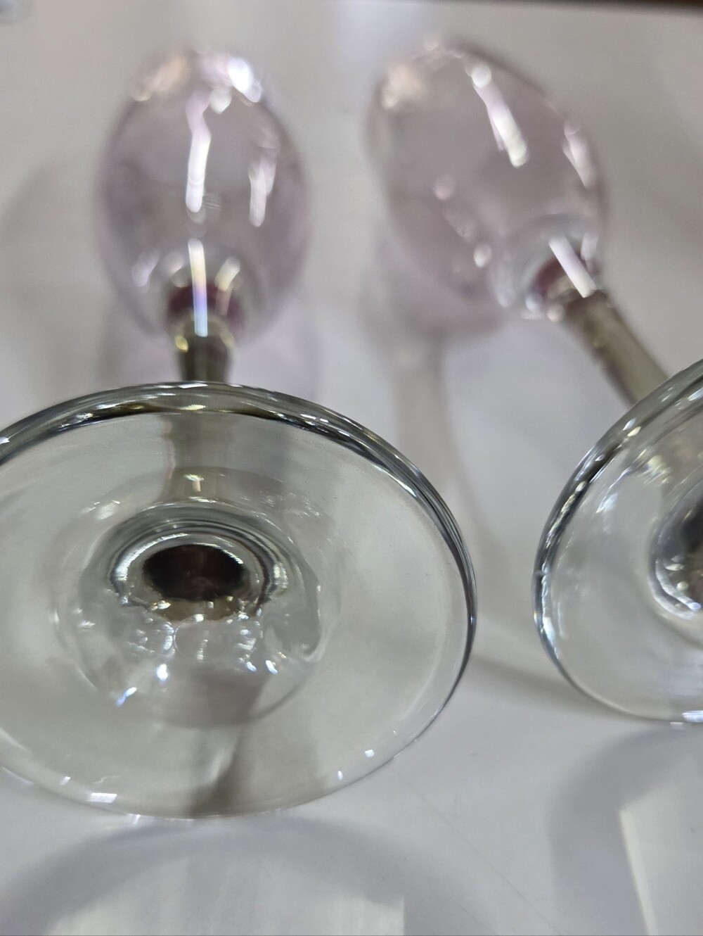 Vintage Pink Ombre Champagne Flutes Glass Set of 2 Smoke Grey Stem Celebrations - Picture 5 of 5